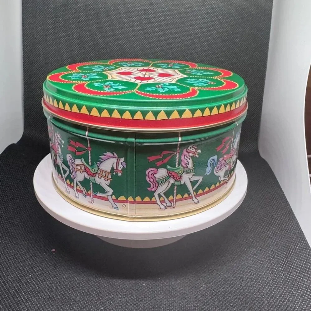 Vintage Avon Yuletide Carousel Christmas Decorative Tin with Original Box